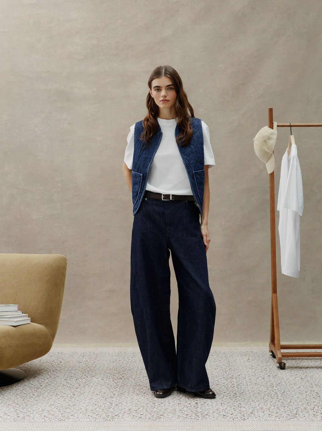 Veste matelassée unisexe TRAIT FLEURI denim