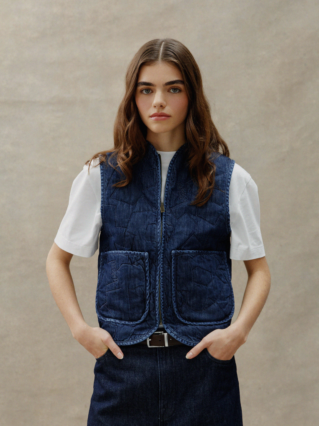 Veste matelassée unisexe TRAIT FLEURI denim