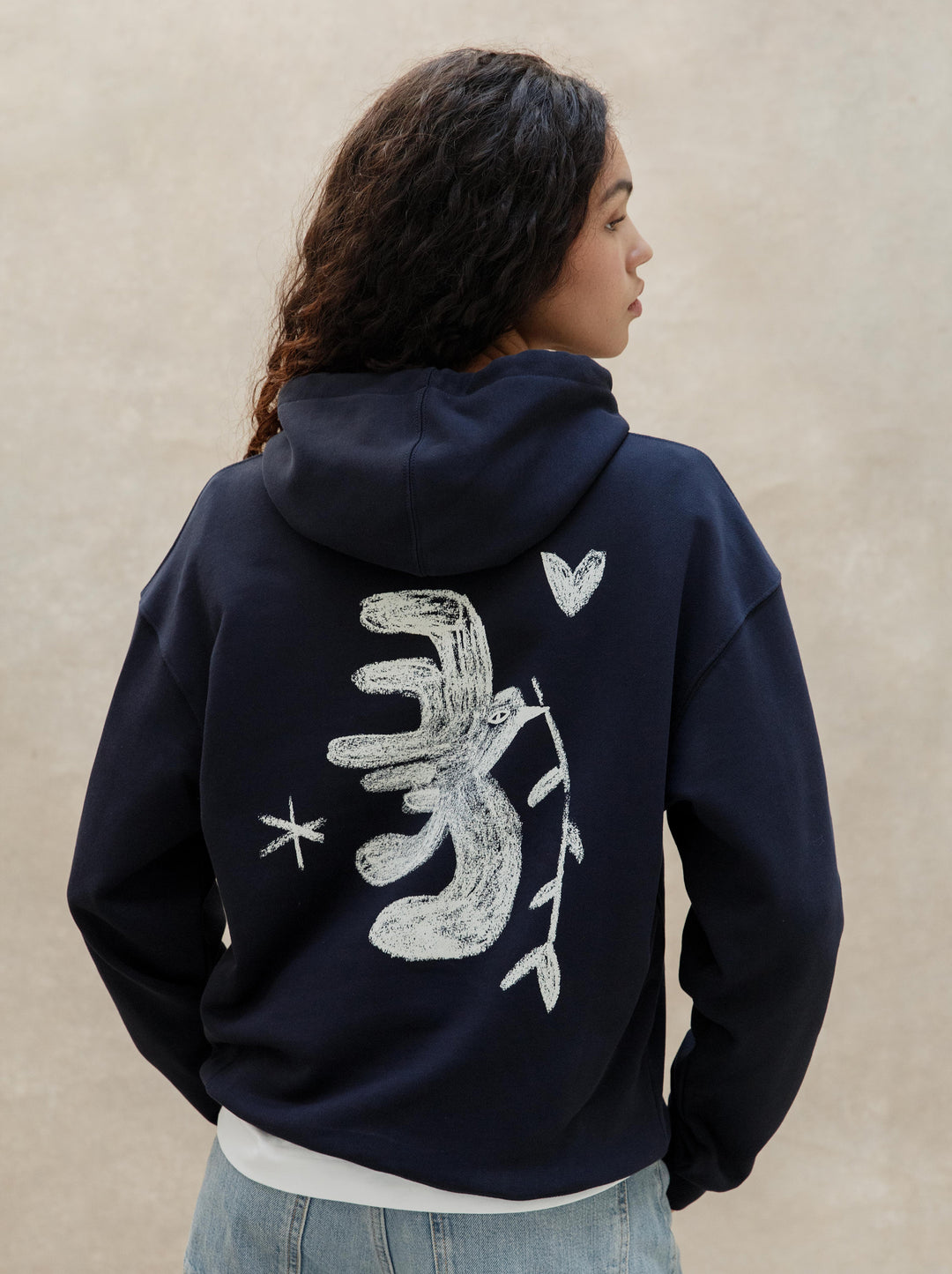 Sweat capuche unisexe L'OISEAU ET LA FLEUR marine