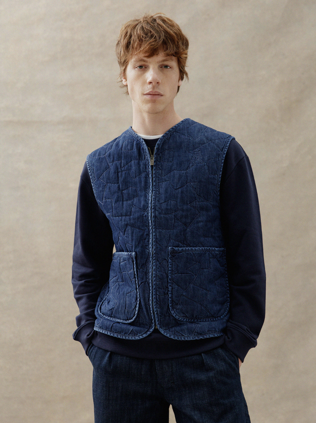 Veste matelassée unisexe TRAIT FLEURI denim