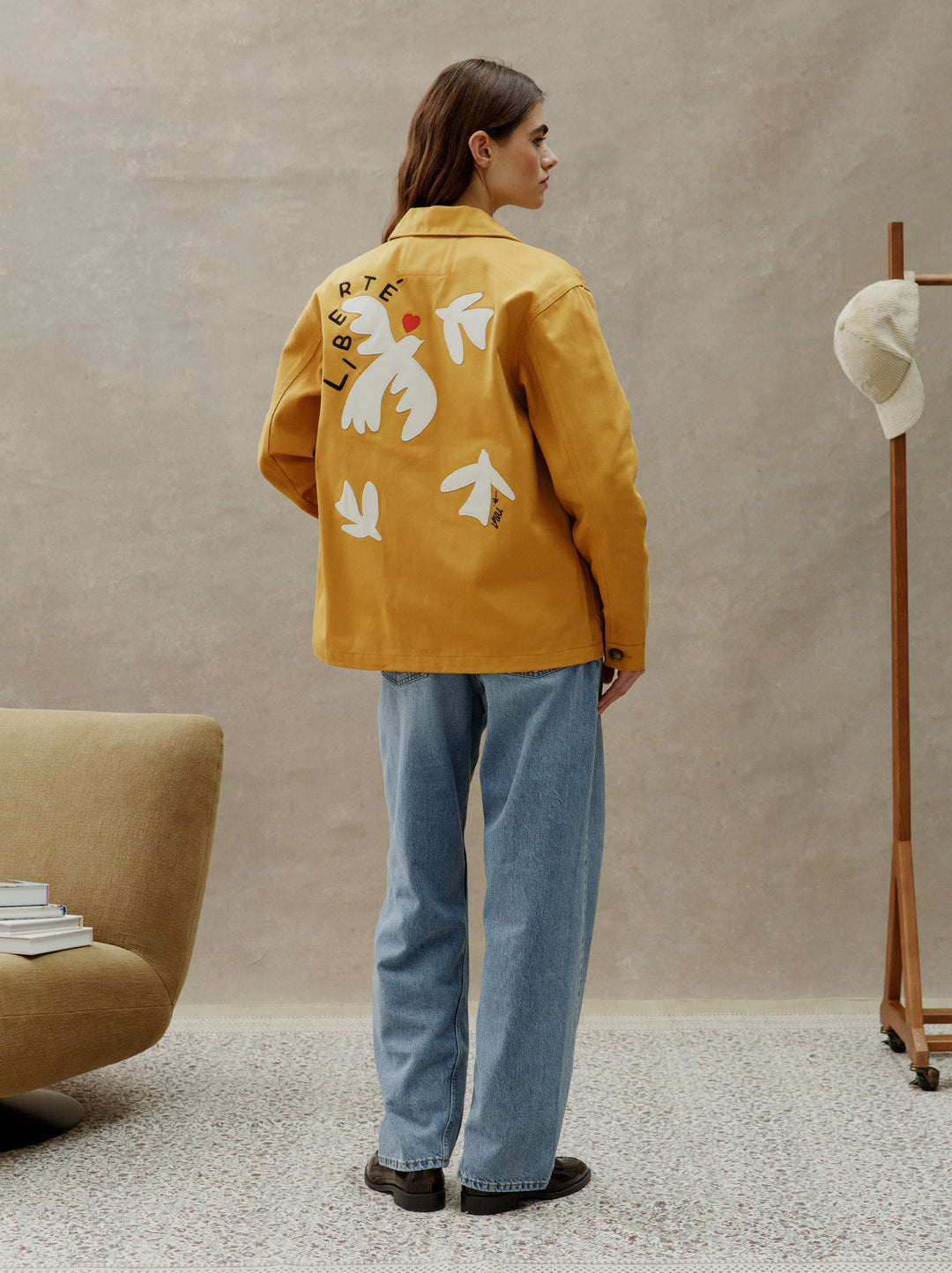 Veste brodée unisexe LIBERTÉ terre jaune