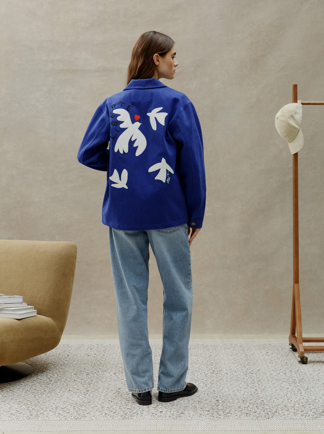 Veste brodée unisexe LIBERTÉ bleu outremer
