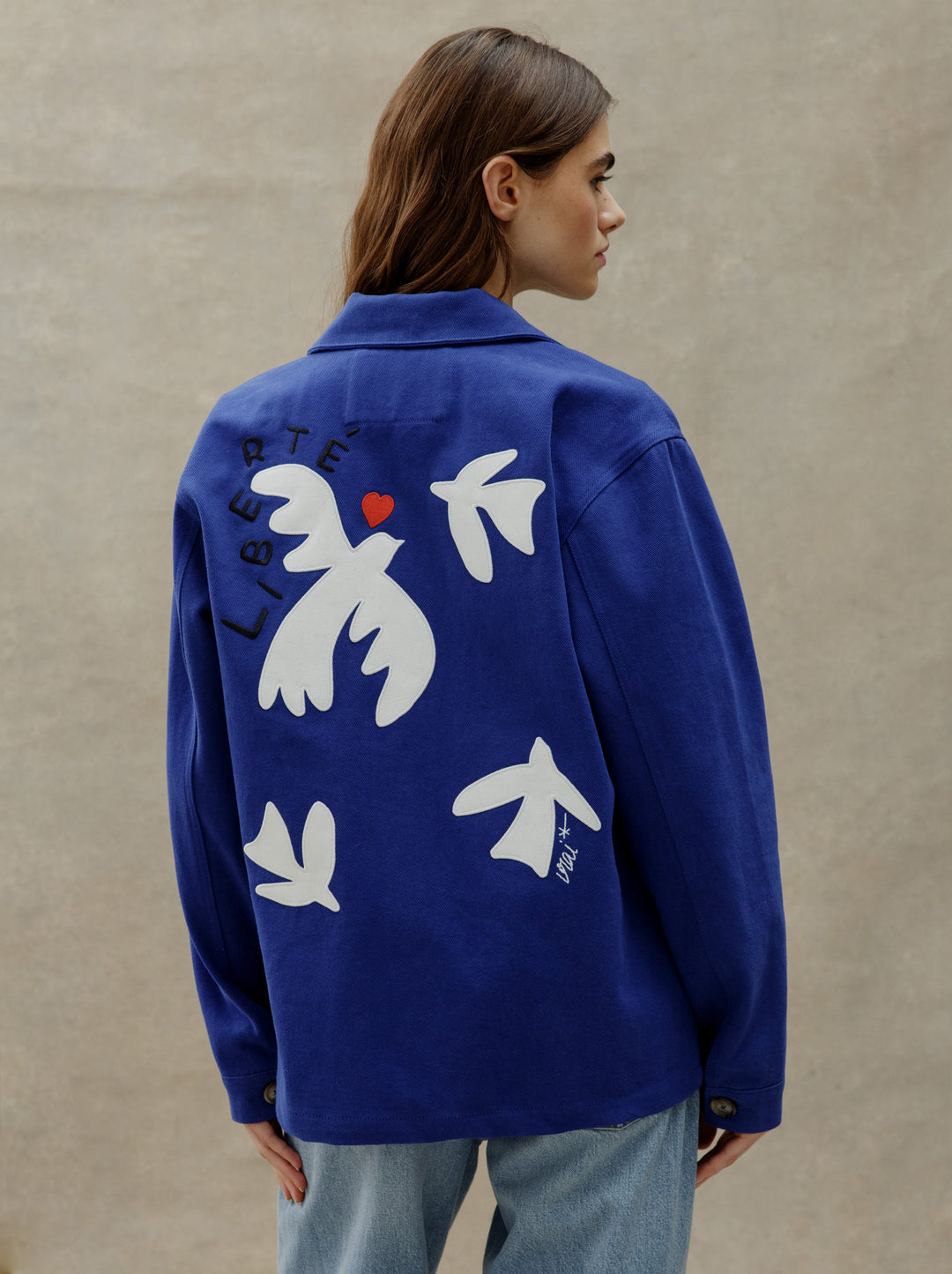 Veste brodée unisexe LIBERTÉ bleu outremer