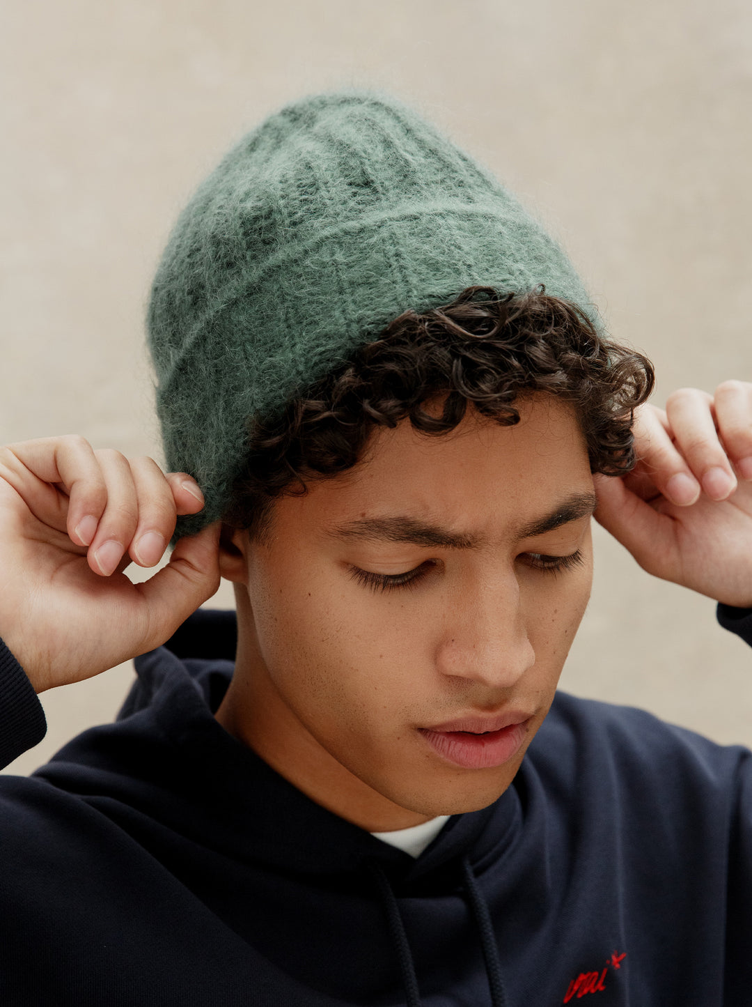 Bonnet MOHAIR vert givré