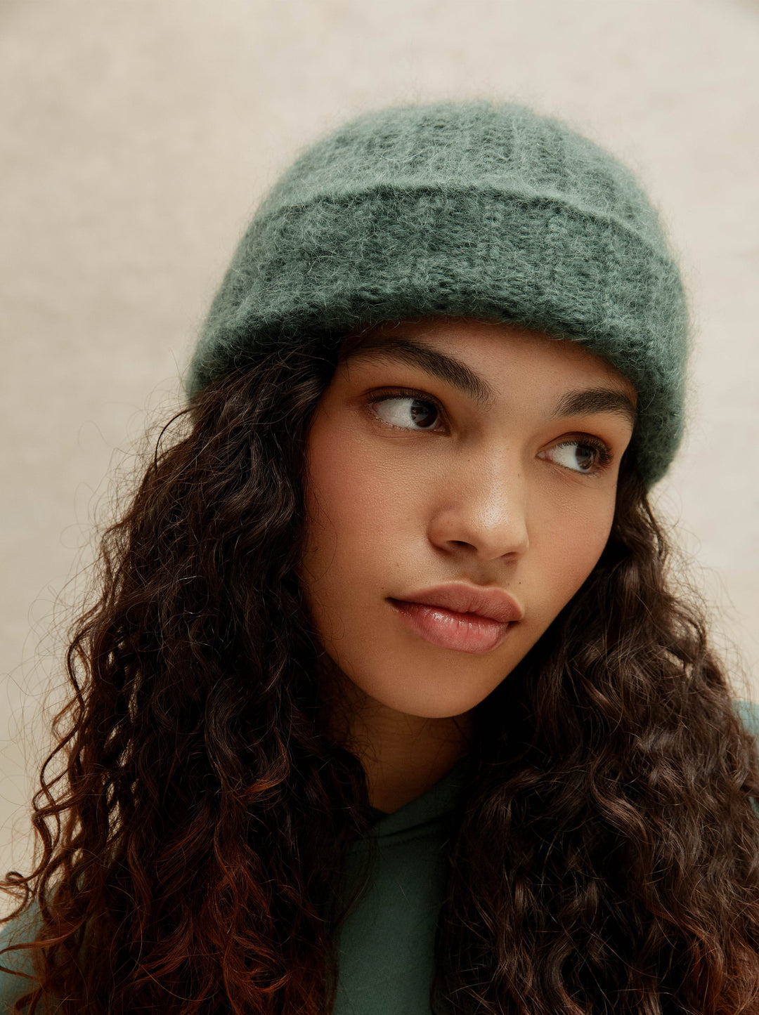 Bonnet MOHAIR vert givré
