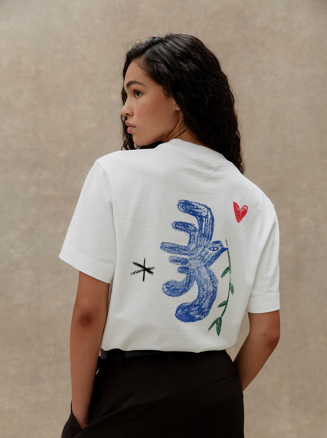 T-shirt unisexe L'OISEAU ET LA FLEUR blanc