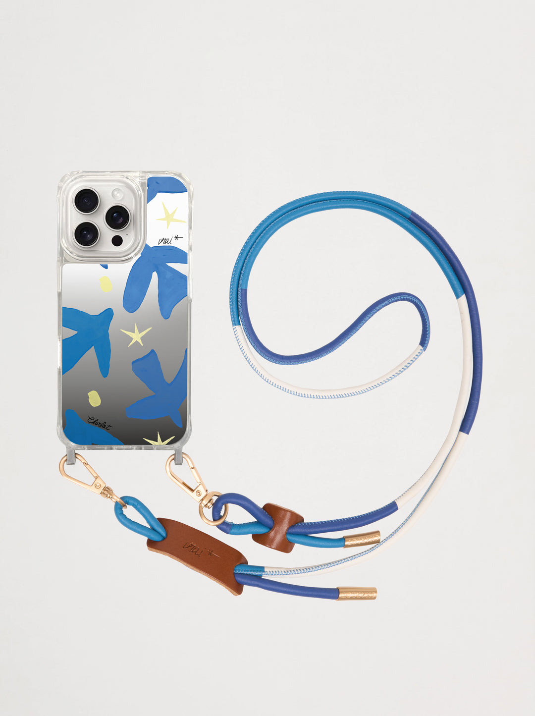 Cordon cuir bleu/blanc