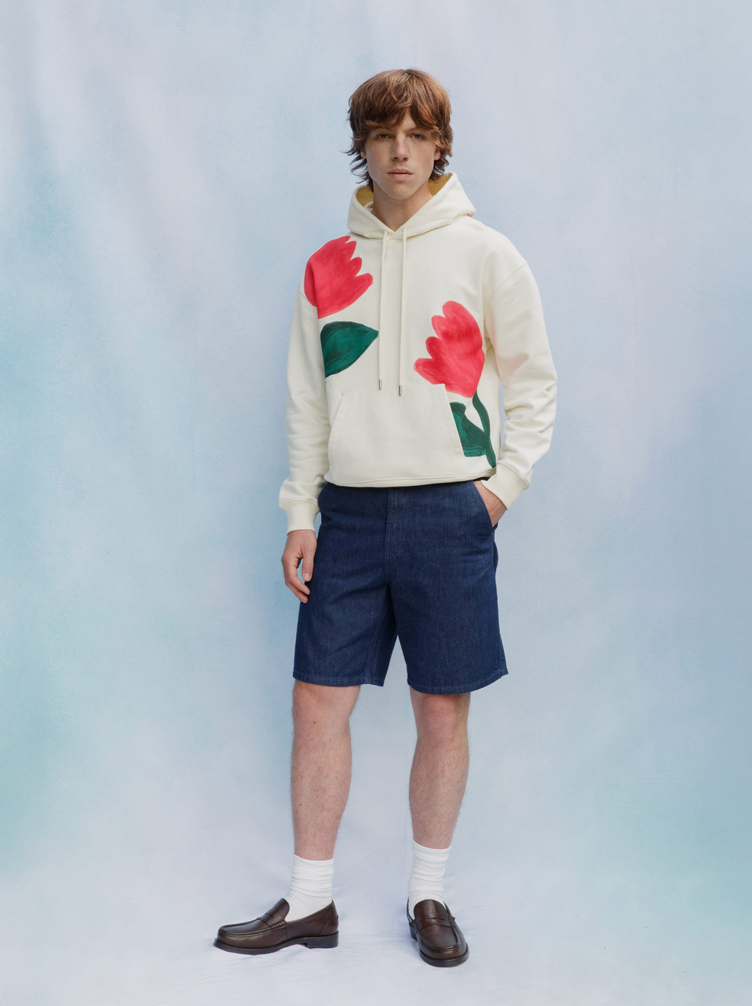 Sweat capuche unisexe FLEURI écru