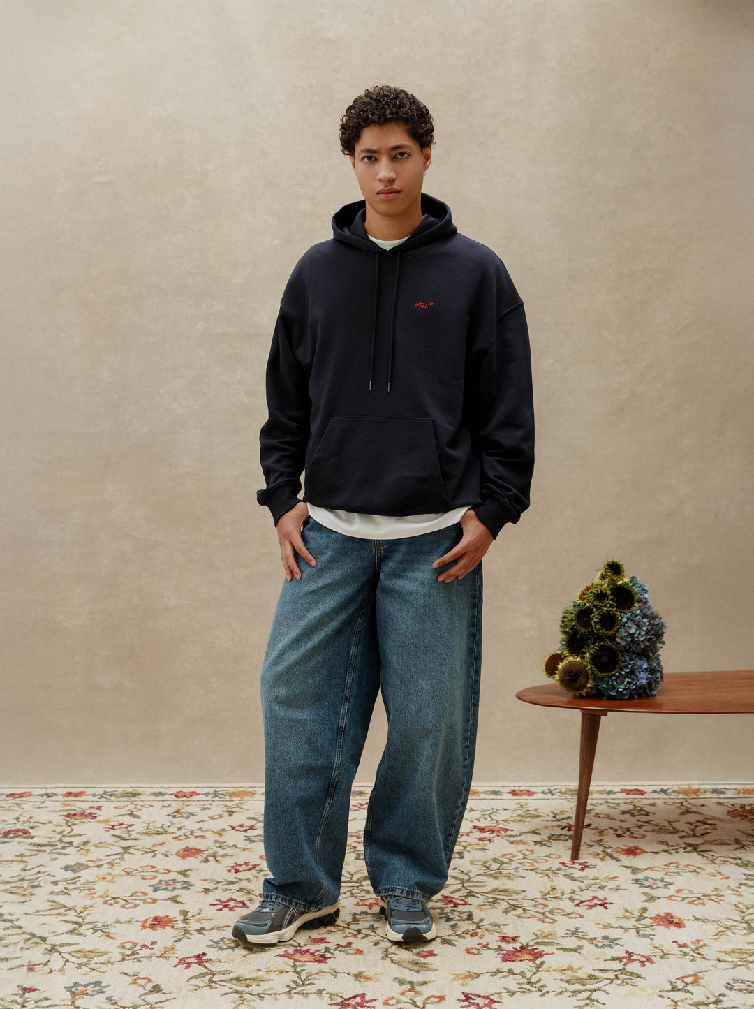 Sweat capuche unisexe L'OISEAU ET LA FLEUR marine