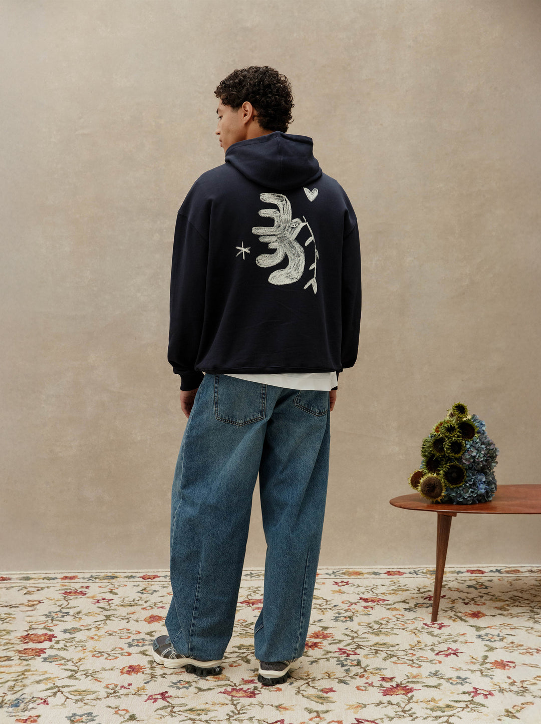 Sweat capuche unisexe L'OISEAU ET LA FLEUR marine