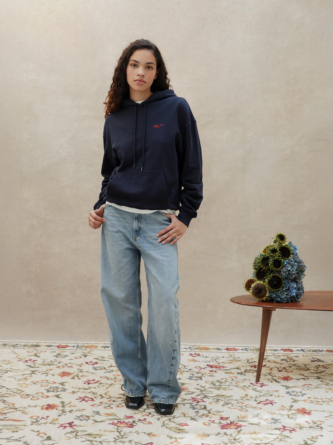 Sweat capuche unisexe L'OISEAU ET LA FLEUR marine