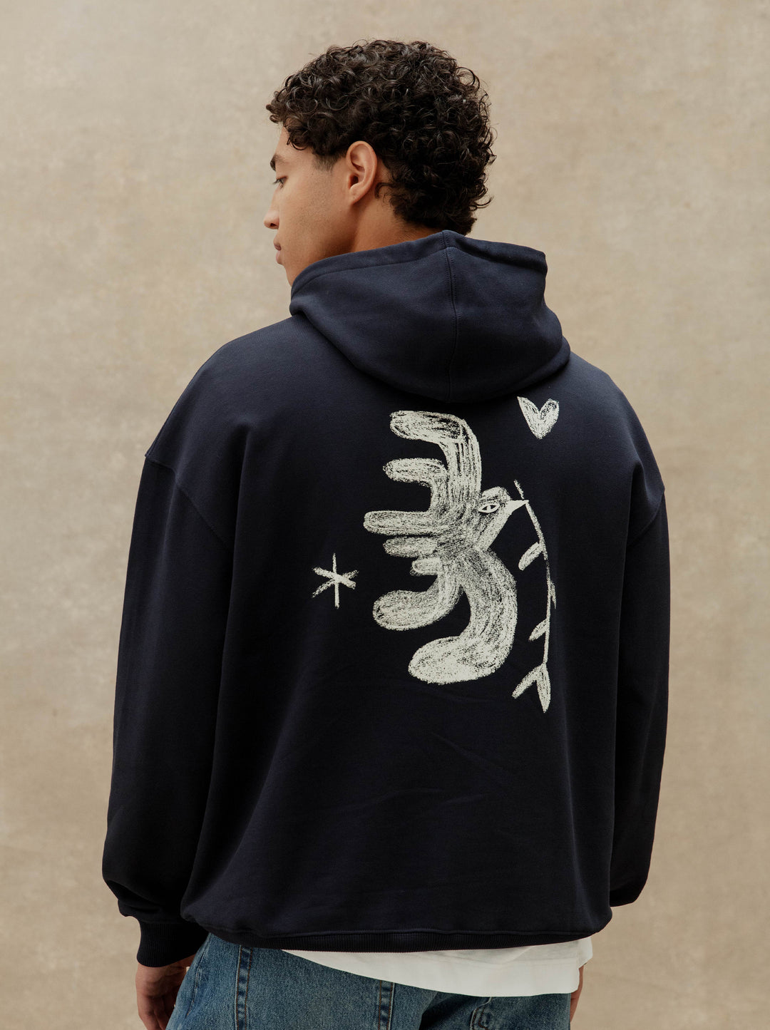 Sweat capuche unisexe L'OISEAU ET LA FLEUR marine