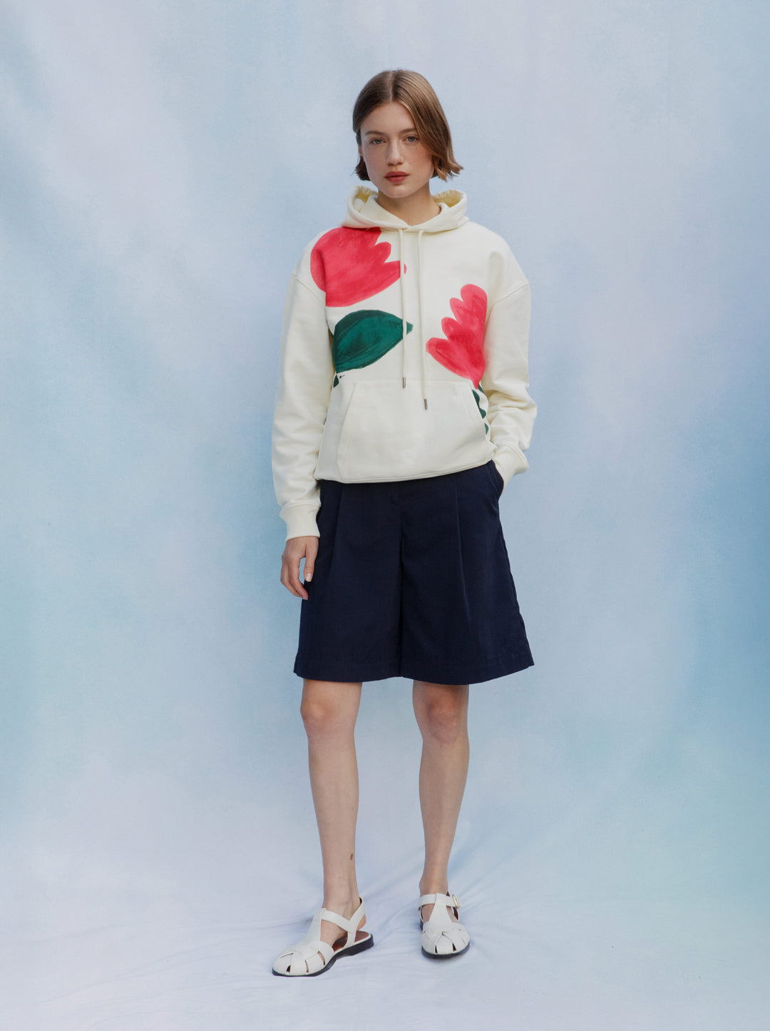 Sweat capuche unisexe FLEURI écru