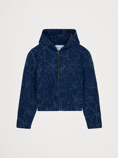 Blouson à capuche unisexe FLEURS D'HIVER en denim brodé – Vrai Création