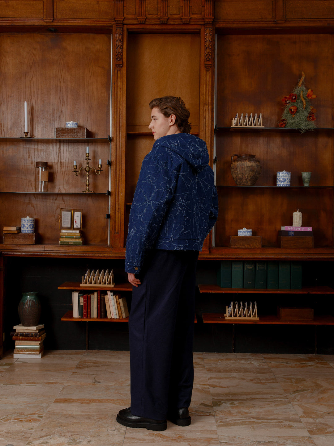 Blouson à capuche unisexe FLEURS D'HIVER denim aiguilleté