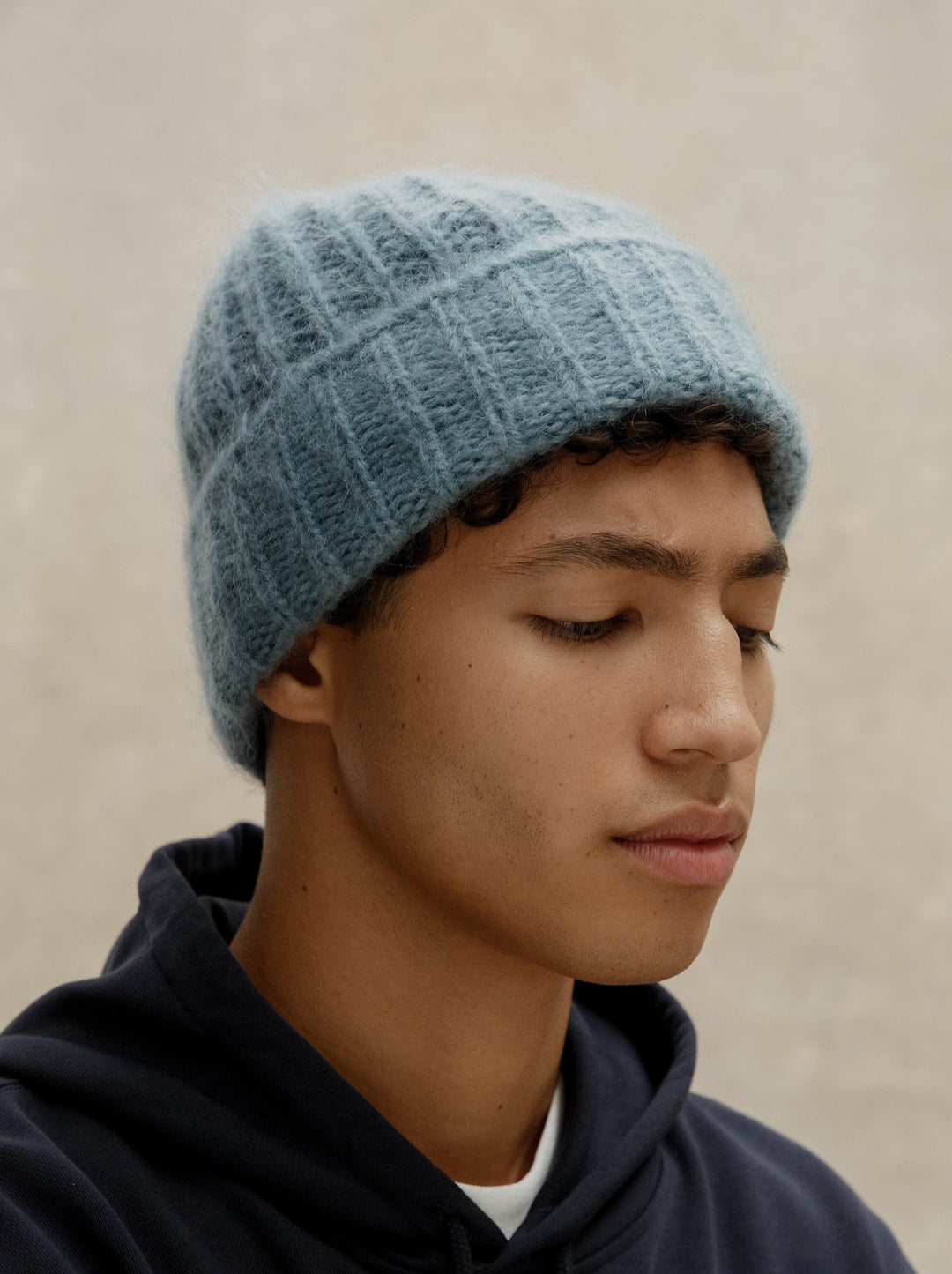 Bonnet MOHAIR bleu glacé