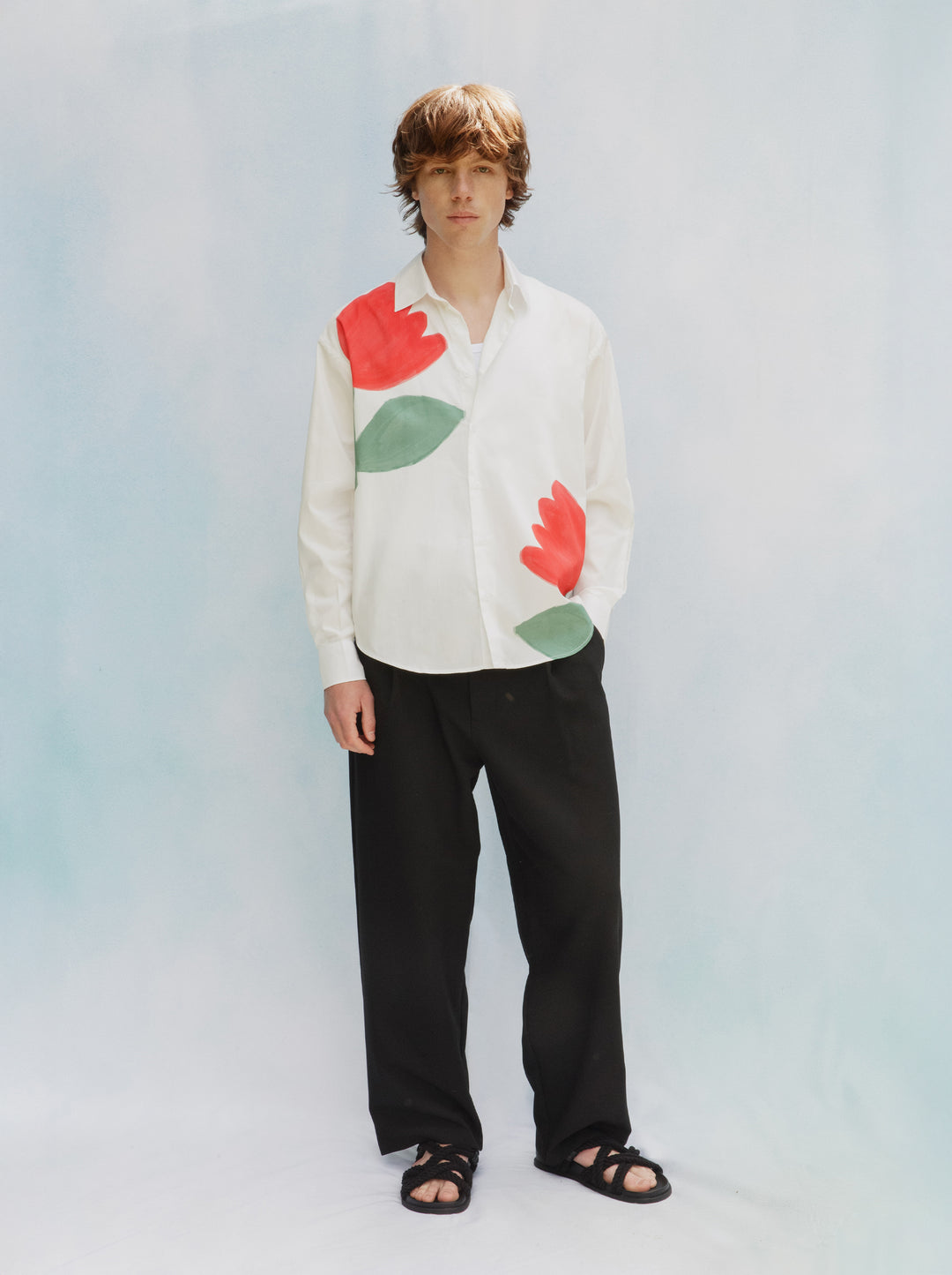 Chemise unisexe FLEURI blanc