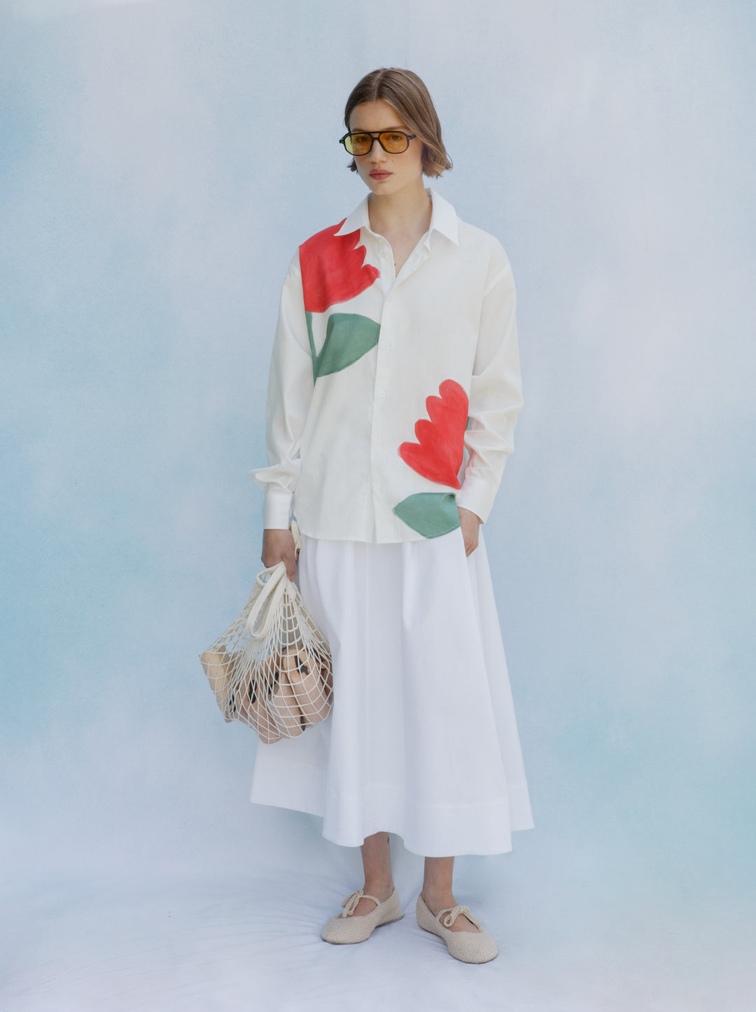 Chemise unisexe FLEURI blanc