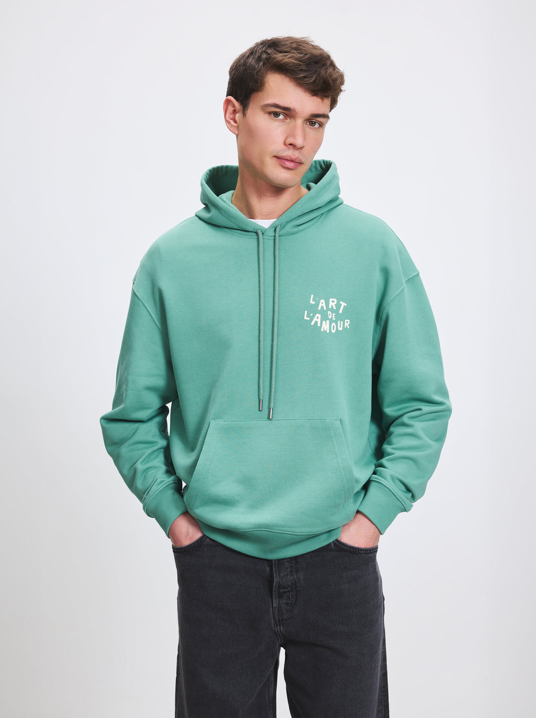 Sweat capuche unisexe L'AMOUR DE L'ART vert givré