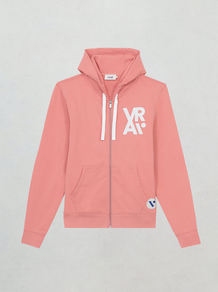 Sweat capuche vrai vianney corail zip