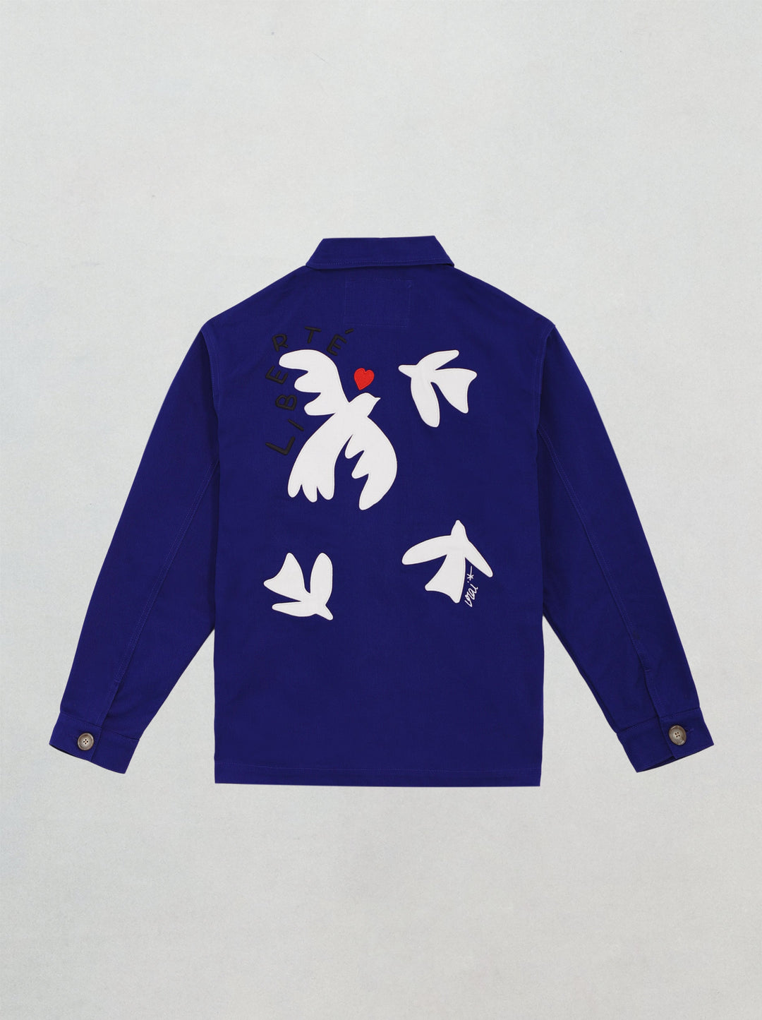 VESTE BLEUE LIBERTÉ OISEAUX COEUR BLEU OUTREMER VIANNEY VRAI