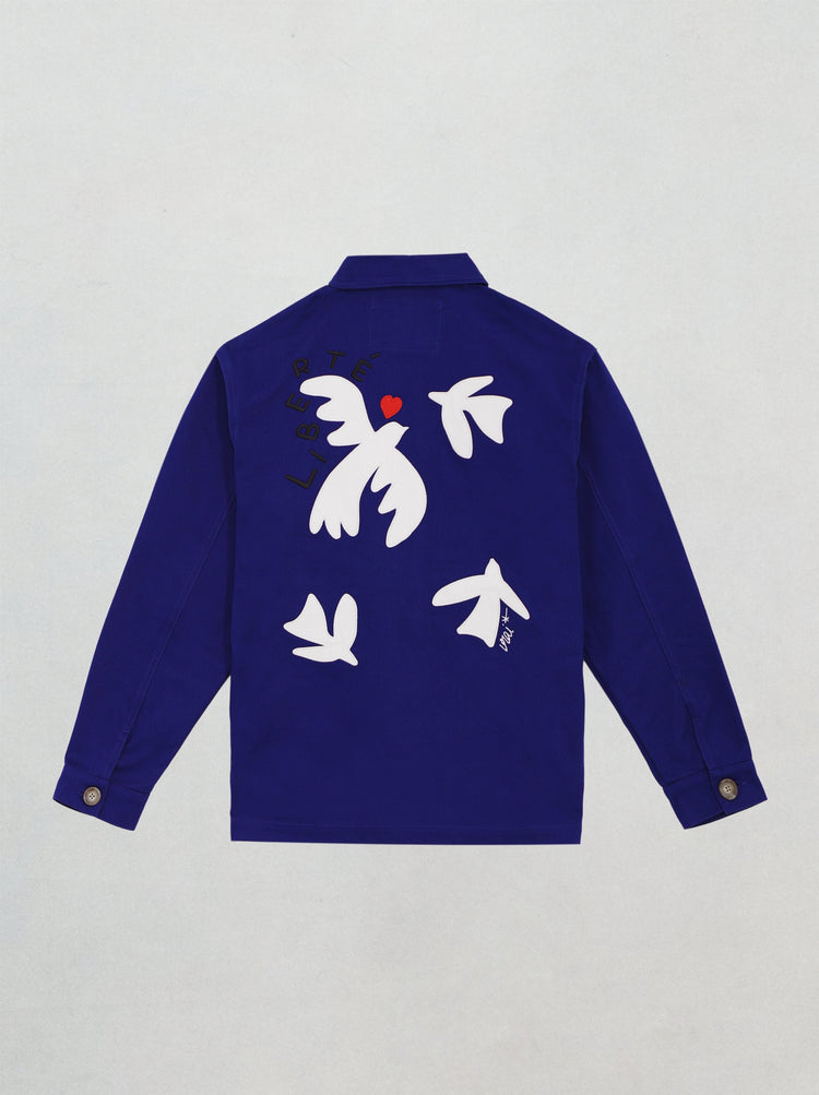 VESTE BLEUE LIBERTÉ OISEAUX COEUR BLEU OUTREMER VIANNEY VRAI