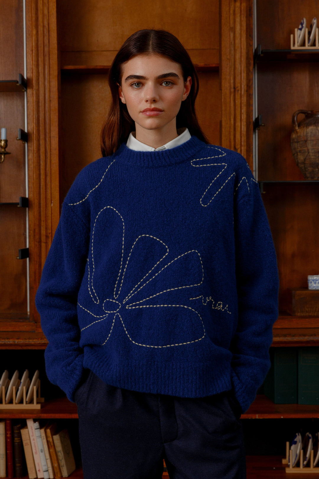 Pull unisexe col rond CROQUIS bleu