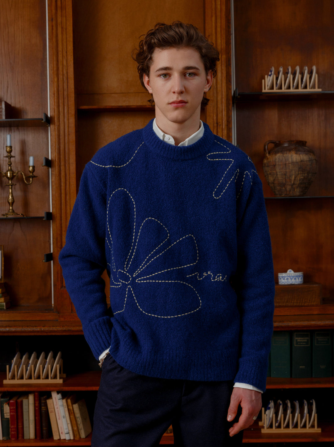 Pull unisexe col rond CROQUIS bleu