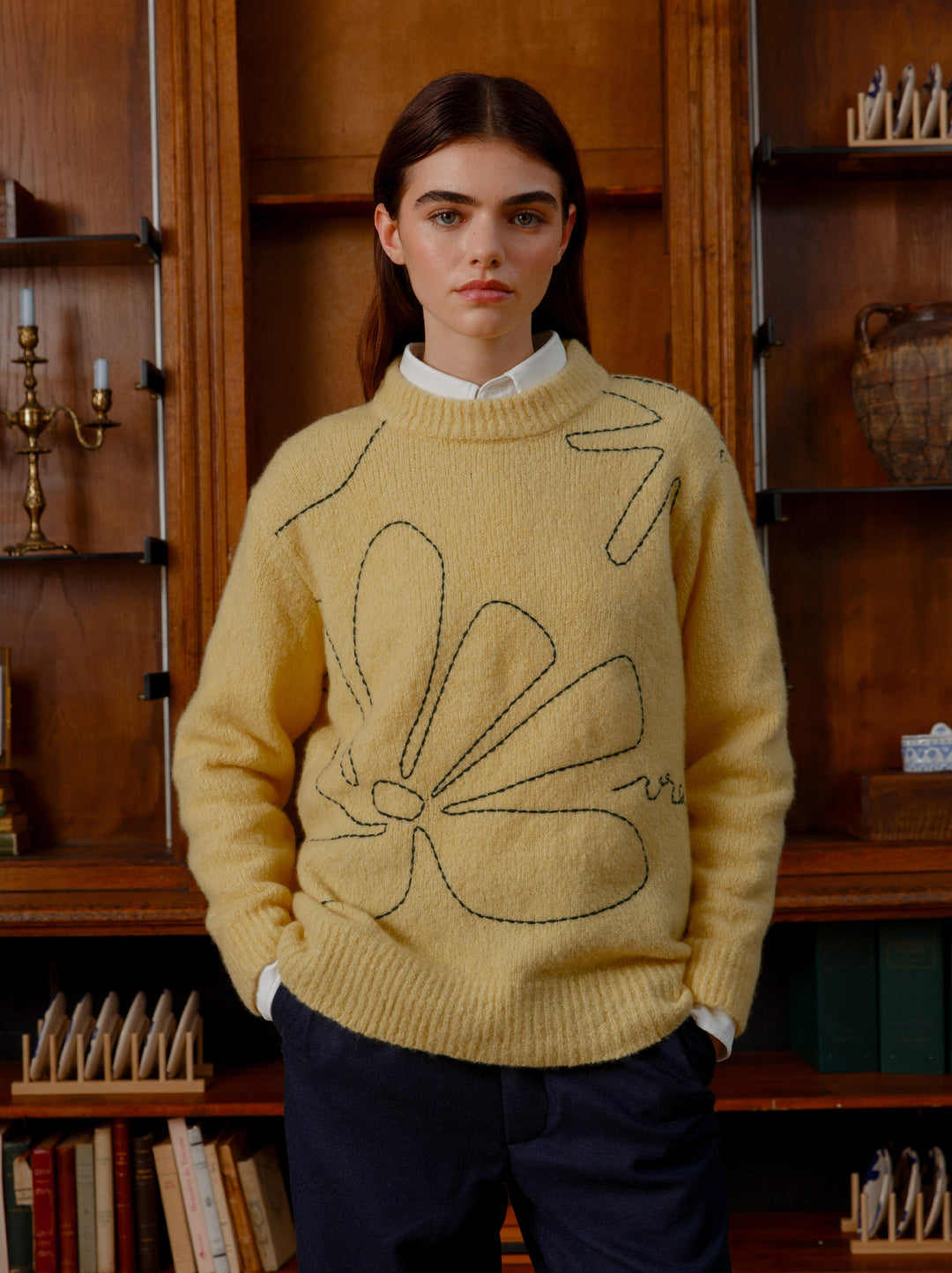 Pull unisexe col rond CROQUIS jaune