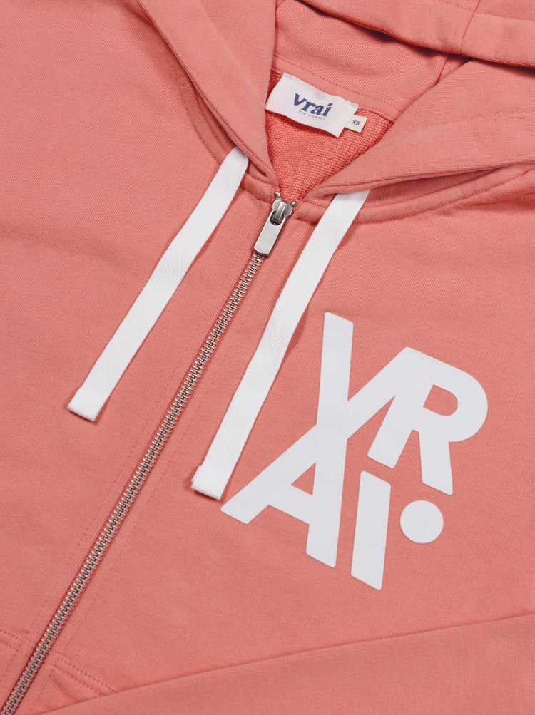 Sweat capuche vrai vianney corail zip