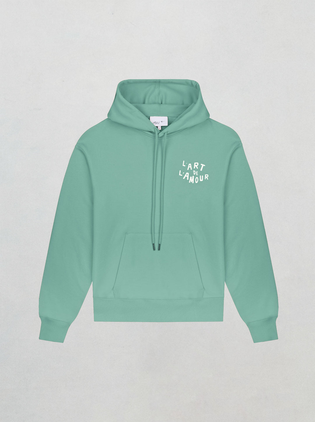 sweat capuche l'amour de l'art vert coton biologique unisexe