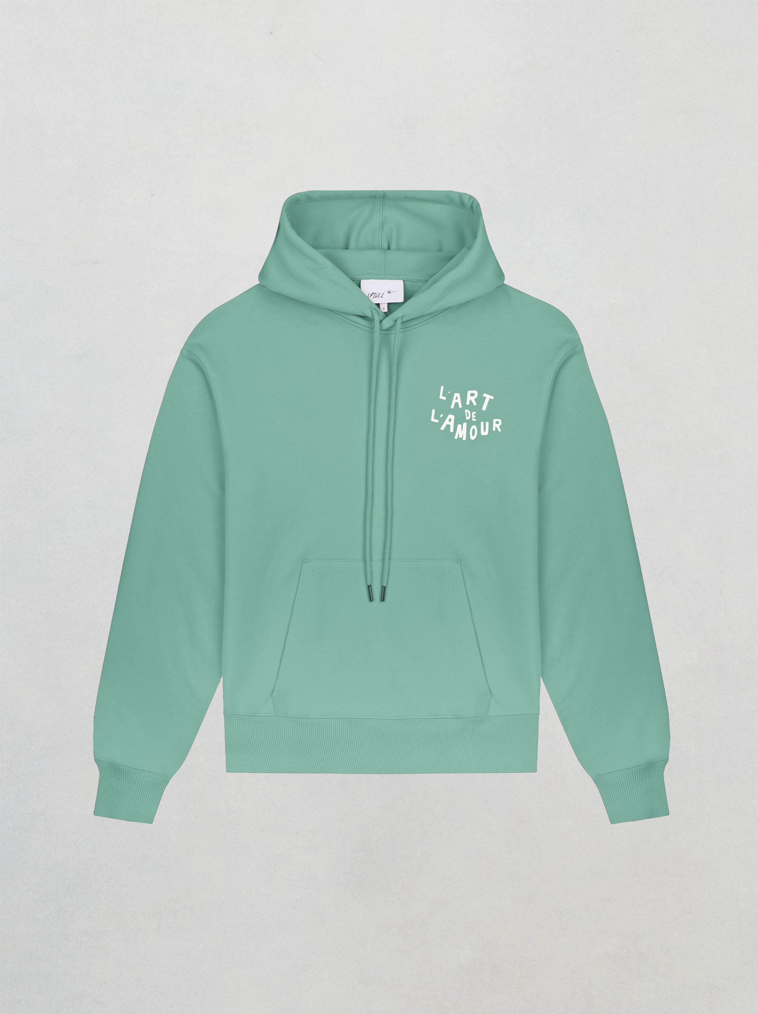 sweat capuche l'amour de l'art vert coton biologique unisexe